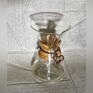 Vtg CHEMEX POUR OVER COFFEE MAKER Pyrex Glass Stamp 9.5" 8 Cup Wood Collar